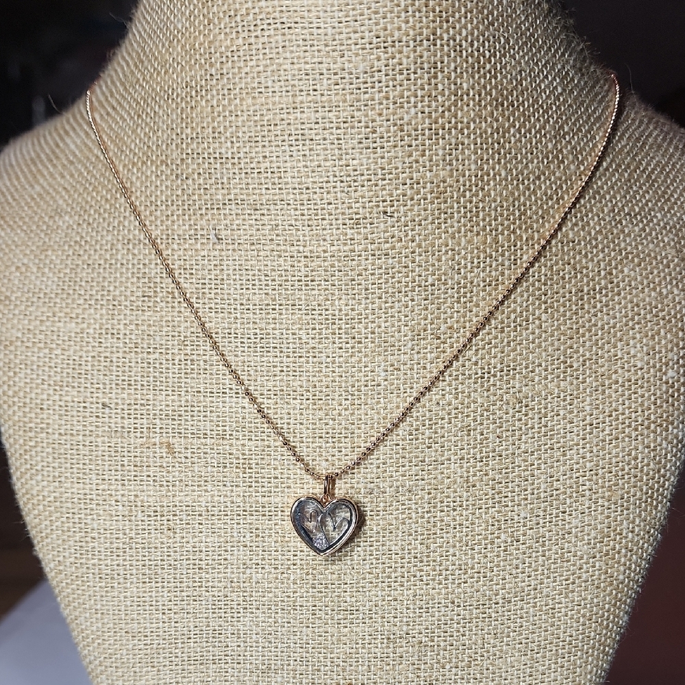 Origami Owl Silver Heart Necklace on Gold Chain